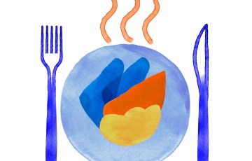 Vesivärityylinen kuvituskuva, ravintolapalvelut.