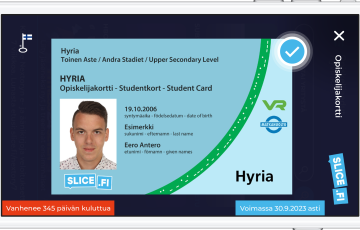 Hyrian digitaalinen opiskelijakortti kännykän näytöllä