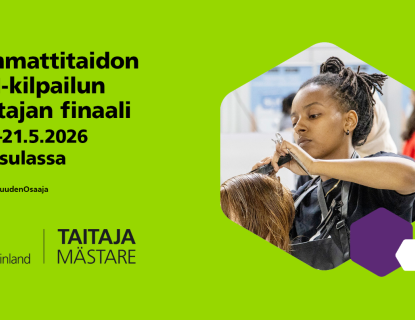 Taitaja-kisojen banneri. Ammattitaidon SM-kilpailun Taitajan finaali 18.-21.5.2025 Tuusulassa