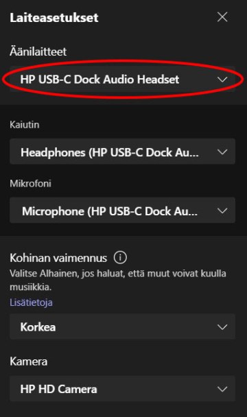 Napsauta äänilaitteet kohdassa alasveto-valikko auki.