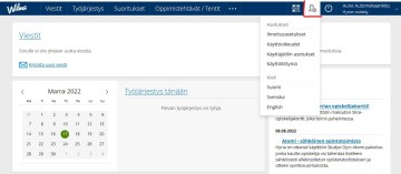 Näkymä ilmoitusasetuksista, linkki ylänavigaation oikeassa reunassa