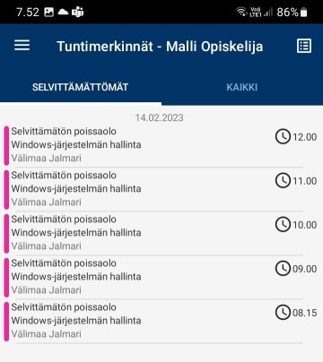 Tuntimerkinnät-osio