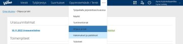Näkymä Ohjaus ja tuki -välilehden sijainnista kolmen pisteen takana