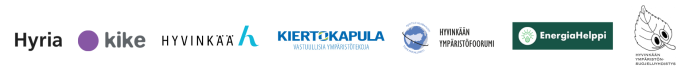 Hyrian, kierrätyskeskuksen, Hyvinkään kaupungin, Kiertokapulan, Hyvinkään ympäristöfoorumin, Energiahelpin ja Hyvinkään ympäristönsuojeluyhdistyksen logot